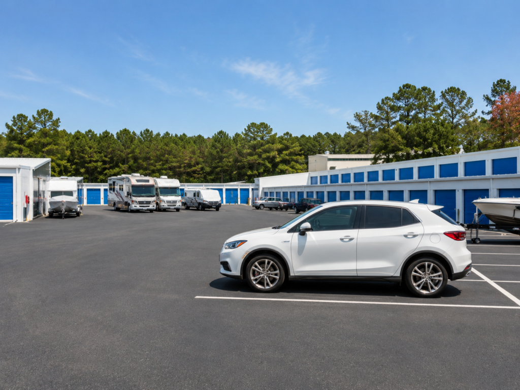 Low Cost Storage facility in Paramount, CA, features spacious outdoor storage units, secure parking for RVs, boats, and vehicles.